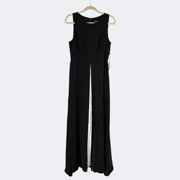 Adrianna Papell Black Crepe Overlay Sleeveless Jumpsuit Size 10 - Picture 4 of 11